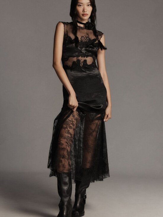 Anthropologie Dresses & Skirts - Anthropologie Black Lace Slim Midi Dress Size Medium 36621